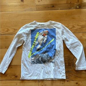 J. Crew White Long Sleeve Tee with Ski Graphic